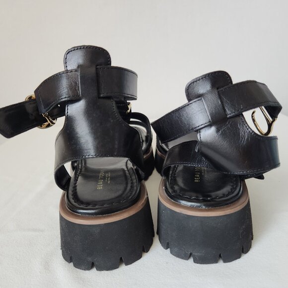 NWoB BEAU TODAY Leather Gladiator Sandals Open Toe Ankle Strap Platform Black - Picture 13 of 16